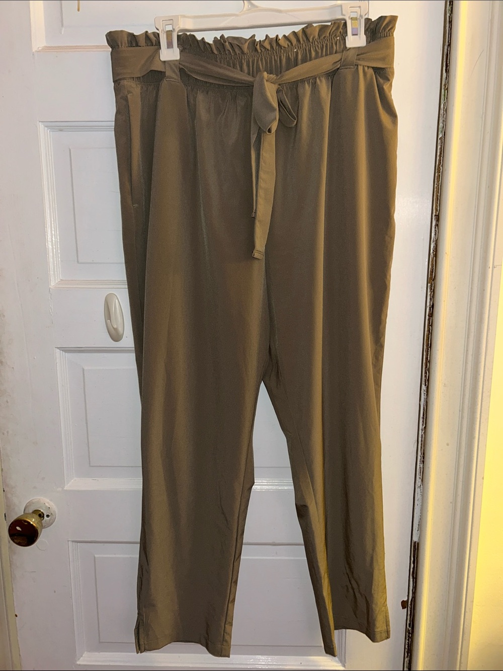 Women Olive Drawstring Paperbag Waist Pants
